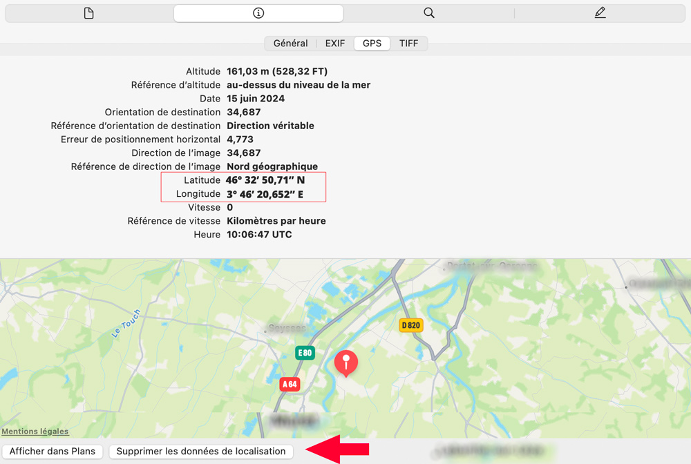 donnees GPS photo iphone mac